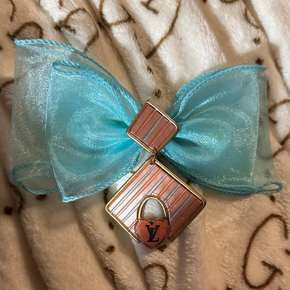 Turquoise Bow with Gold and Pink Pendant
